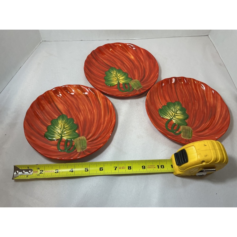 Home & Garden Party Pumpkin Stoneware Plates Set of 3 Orange Fall Harvest 8in - Picture 3 of 9